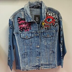 Blue Distressed Denim Jacket by Black B